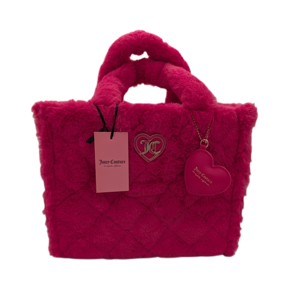 NEW Juicy Couture Pink Fuzzy Tote w/ Heart Charm BNWT| Rare| Discontinued| Y2K - Picture 1 of 11